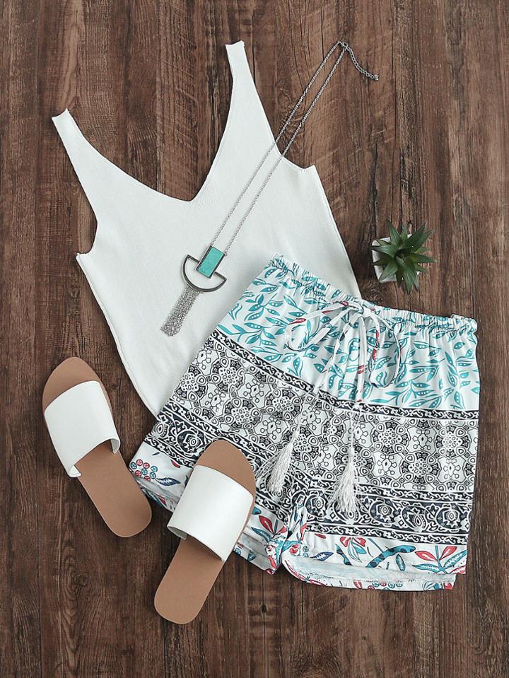 Shein Aztec Print Drawstring Waist Shorts