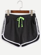 Shein Black Letter Print Contrast Binding Shorts