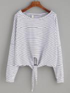 Shein Striped Tie Front Dropped Shoulder Tee