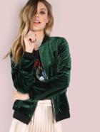 Shein Smooth Velvet Bomber Jacket Hunter Green