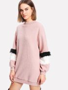 Shein Faux Fur Contrast Sleeve Sweatshirt