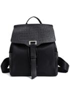 Shein Crocodile Embossed Faux Leather & Nylon Backpack - Black