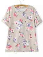 Shein Multicolor Short Sleeve Peony Print T-shirt