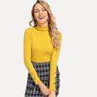 Shein Button Detail High Neck Ribbed Knit Tee