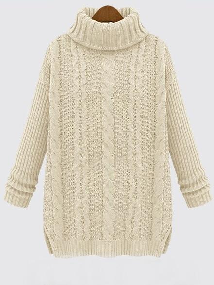 Shein White Turtleneck Cable Knit Sweater