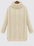 Shein White Turtleneck Cable Knit Sweater