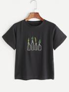 Shein White Plant Embroidery T-shirt