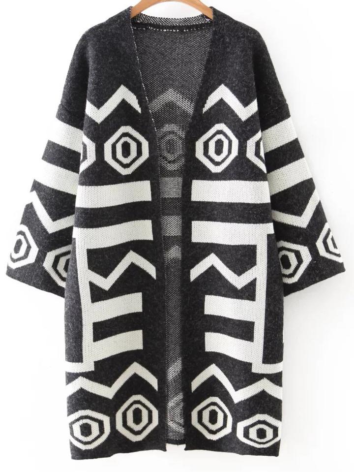 Shein Black Printed Long Cardigan