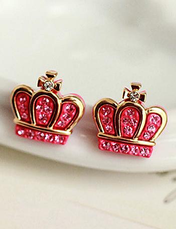 Shein Red Diamond Gold Crown Earrings