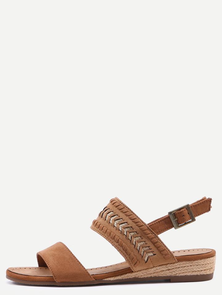 Shein Camel Buckle Strap Suede Wedge Sandals