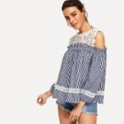 Shein Lace Panel Frill Trim Checked Top