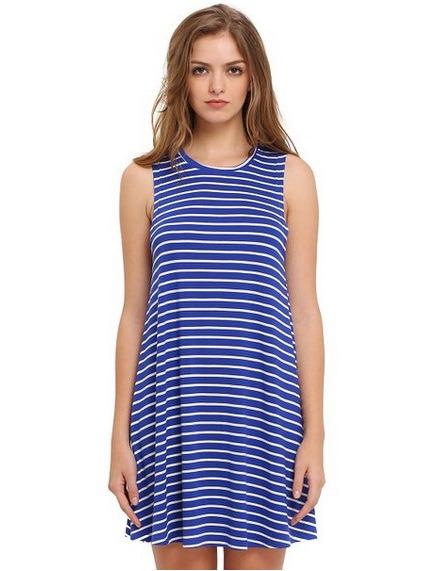 Shein White Blue White Striped Sleeveless Dress