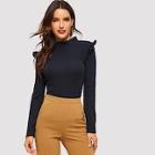 Shein Keyhole Back Filled Neckline Rib-knit Tee