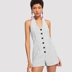 Shein Single Breasted Striped Halter Jumpsuit
