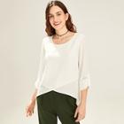 Shein Round Neck Overlap Dip Hem Blouse