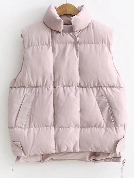 Shein Pink Stand Collar High Low Padded Vest
