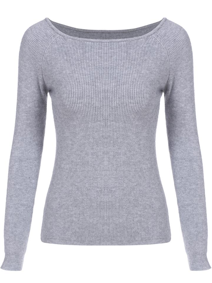 Shein Grey Boat Neck Slim Crop Knitwear
