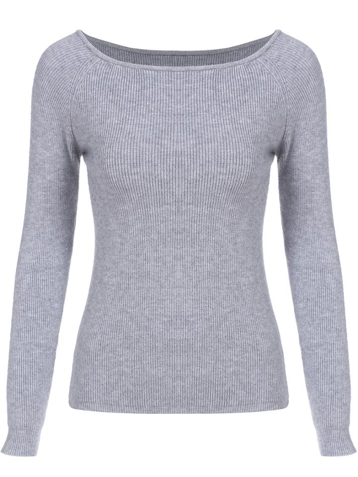 Shein Grey Boat Neck Slim Crop Knitwear