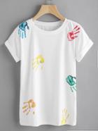 Shein Palm Print Cuffed T-shirt