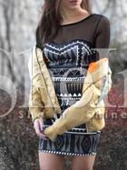 Shein Black Tribal Print Mesh Bodycon Dress