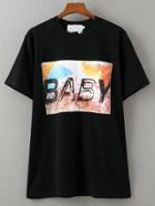 Shein Black Crew Neck Baby Print T-shirt