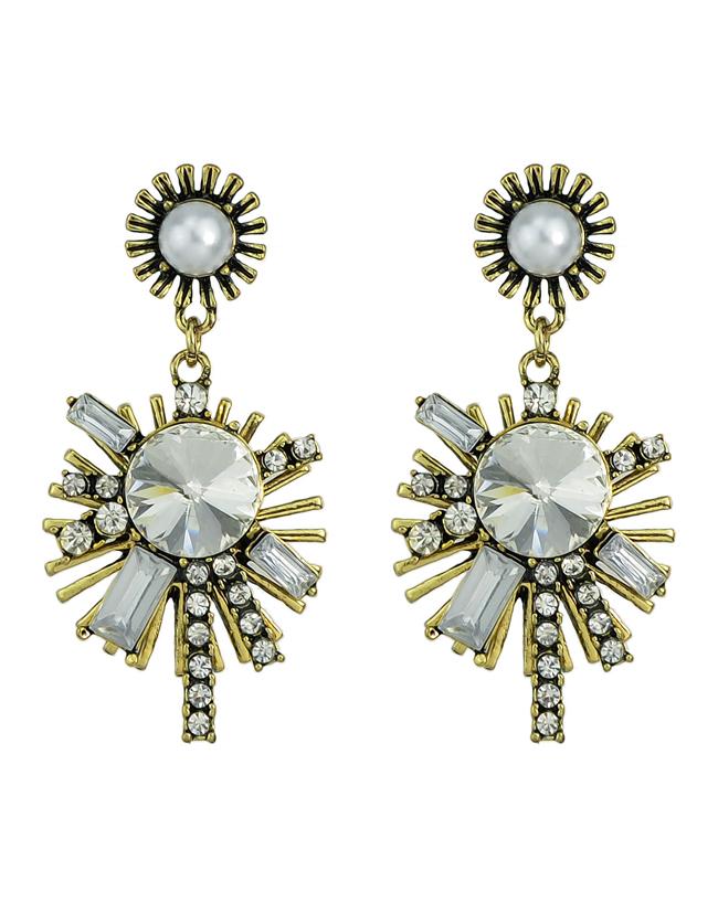 Shein White Vintage Style Rhinestone Snowflake Shape Women Hanging Stud Earrings