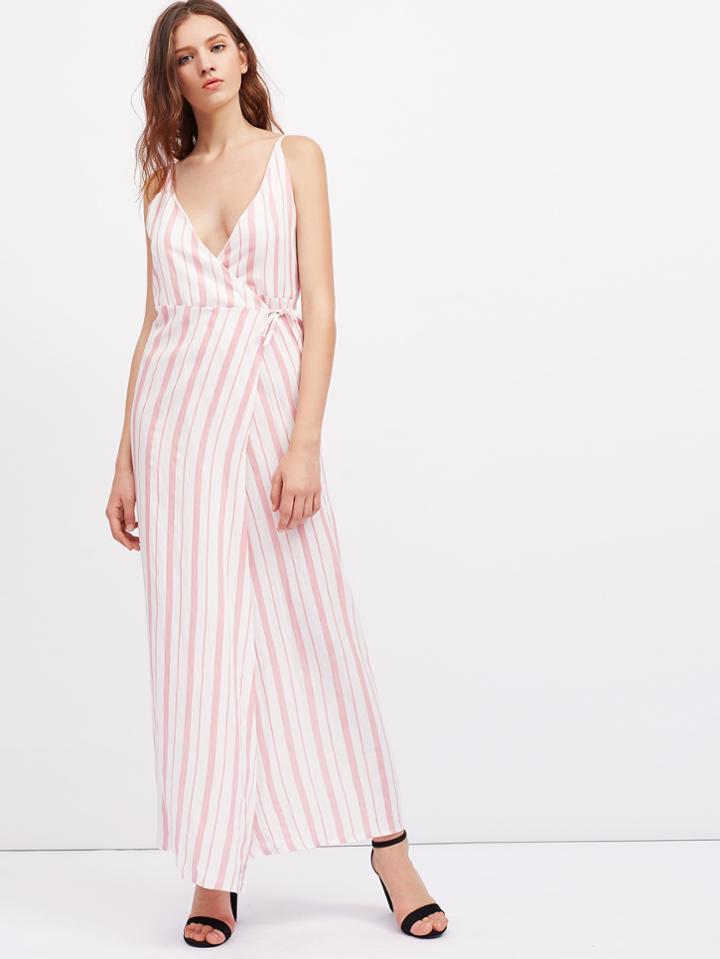 Shein Vertical Striped Overlap Cami Dress