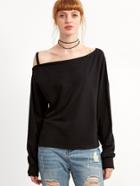 Shein Black One Shoulder Split Hem Sweatshirt