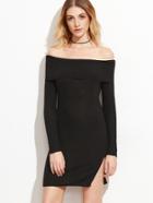 Shein Off The Shoulder Foldover Slit Hem Ribbed Dress