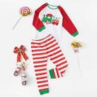 Shein Toddler Boys Raglan Sleeve Top & Striped Pants