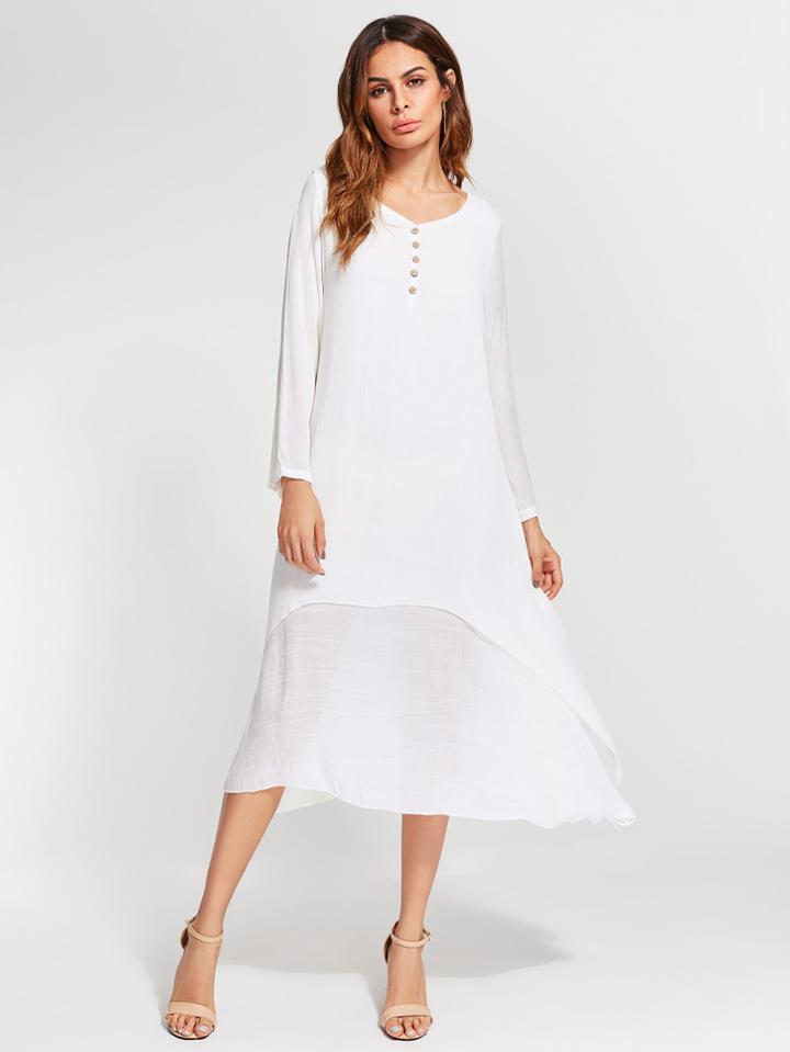 Shein Button Front Double Layer Dress