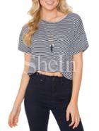 Shein White Black Short Sleeve Striped Cropped T-shirt