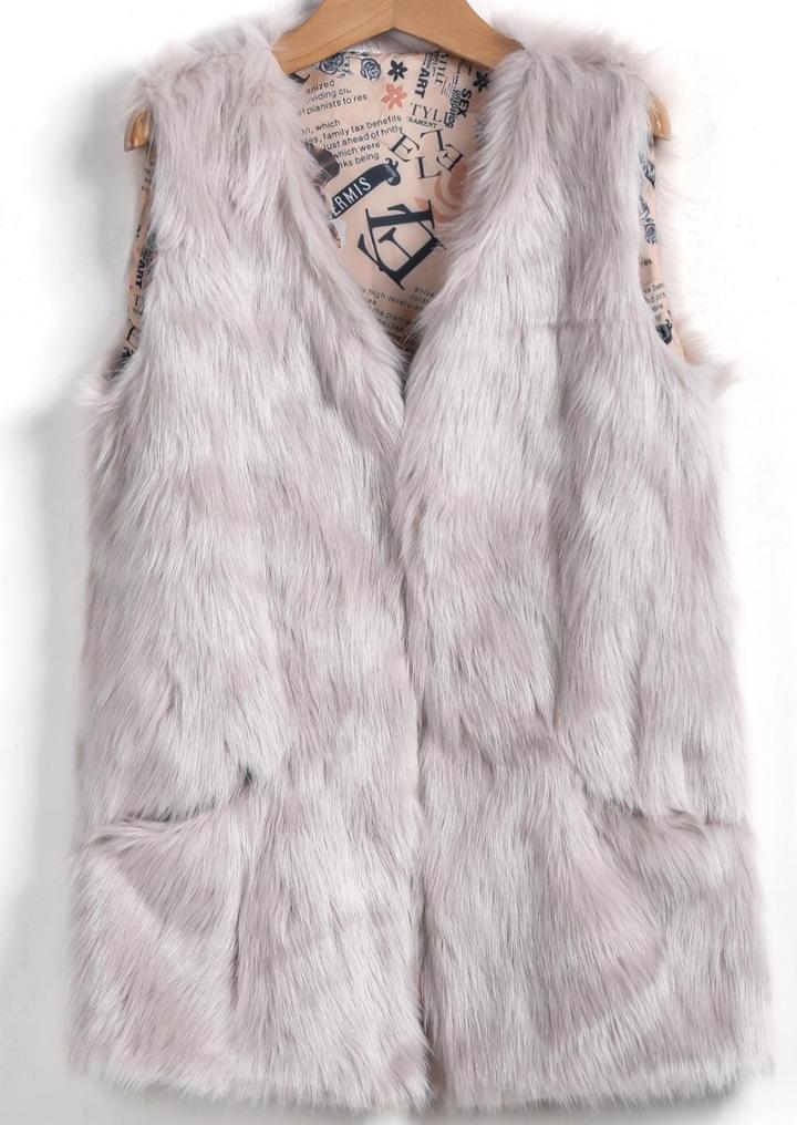 Shein Grey Sleeveless Faux Fur Vest
