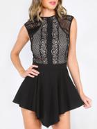 Shein Black Cutout Back Asymmetrical Hem Lace Dress