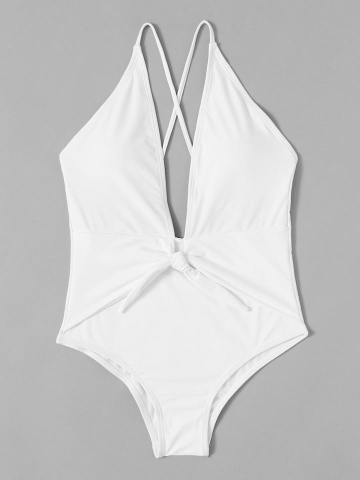 Shein Knot Front Plunge Neckline Swimsuit