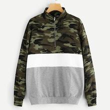 Shein Cut And Sew Camo Panel Sweatshirt