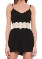 Rosewe Strap Design Lace Crochet Waist Contrast Black Romper