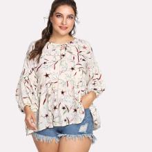 Shein Plus Botanical Print Babydoll Blouse