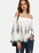 Shein Embroidered Scallop Trim Off The Shoulder Blouse