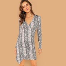 Shein Wrap Snake Skin Bodycon Dress