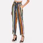 Shein Self Belted Rolled Up Hem Striped Pants