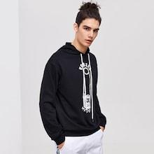 Shein Men Mixed Print Drawstring Hoodie Sweatshirt