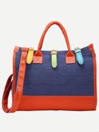 Shein Pu And Canvas Mixed Color Block Satchel Bag