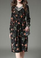 Shein Black V Neck Floral A-line Dress