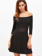 Shein Bardot Neckline Striped Mesh Waist A Line Dress