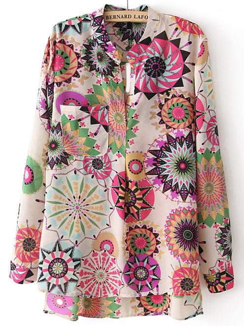 Shein Dip Hem Print Blouse