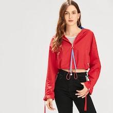 Shein Zip Up Hoodie Drawstring Hem Jacket