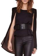 Rosewe Solid Black Round Neck Chiffon Cloak Splicing Top