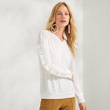 Shein Ruffle Detail V-neck Solid Tee