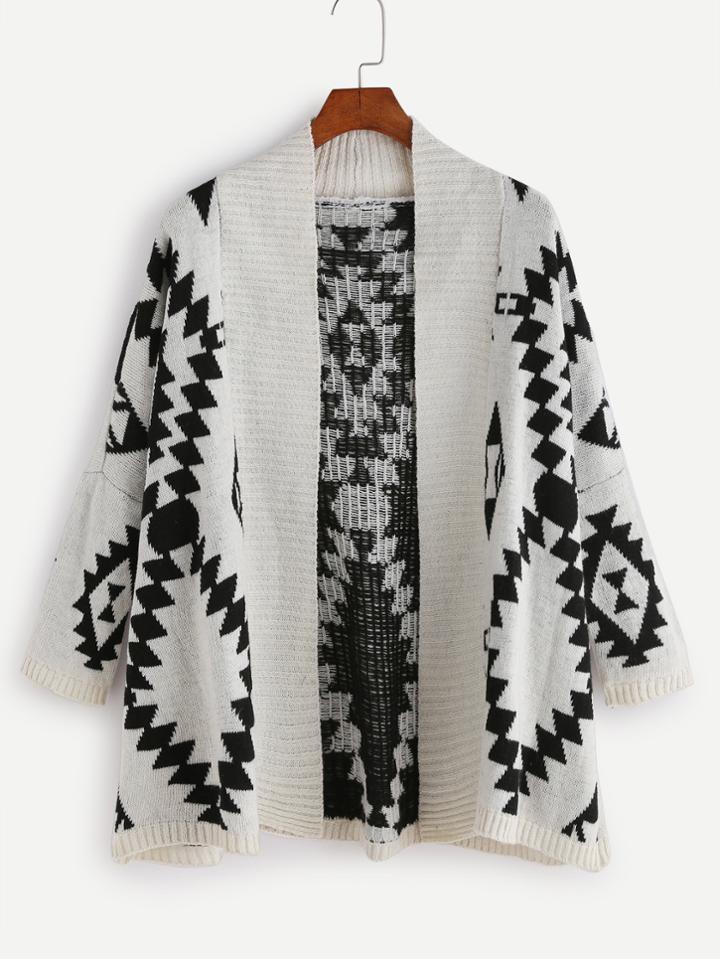 Shein Geometric Print Drop Shoulder Cardigan